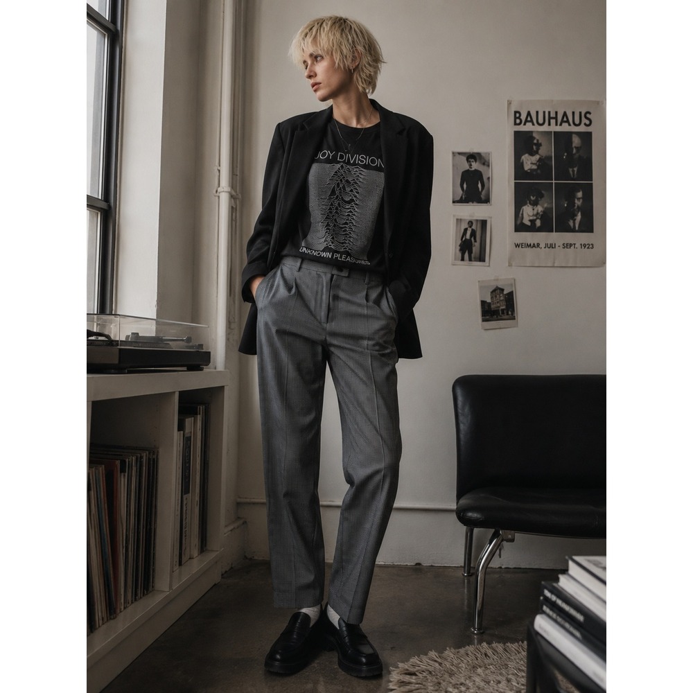 The Limited Ideal Stretch Grey Houndstooth Plaid Straight Leg Dress Pants Size 8